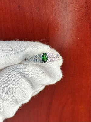 Tsavorite Garnet and Diamond Ring in 14K White Gold – 0.56 Ct AAA Oval Green Garnet with 0.10 Ct Diamonds, Available in Ring size 7