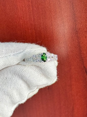 Tsavorite Garnet and Diamond Ring in 14K White Gold – 0.56 Ct AAA Oval Green Garnet with 0.10 Ct Diamonds, Available in Ring size 7