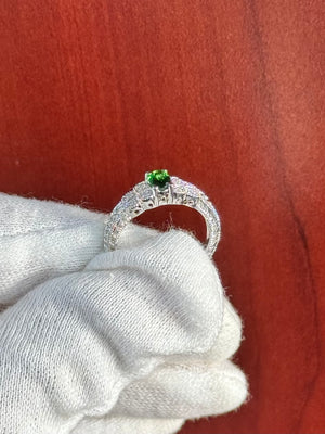 Tsavorite Garnet and Diamond Ring in 14K White Gold – 0.56 Ct AAA Oval Green Garnet with 0.10 Ct Diamonds, Available in Ring size 7