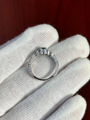 Tsavorite Garnet and Diamond Ring in 14K White Gold – 0.56 Ct AAA Oval Green Garnet with 0.10 Ct Diamonds, Available in Ring size 7