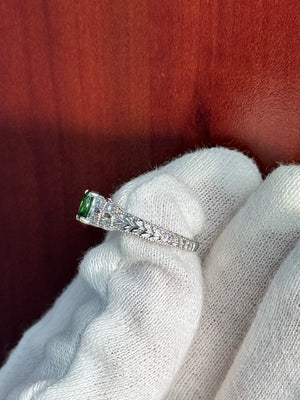 Tsavorite Garnet and Diamond Ring in 14K White Gold – 0.56 Ct AAA Oval Green Garnet with 0.10 Ct Diamonds, Available in Ring size 7