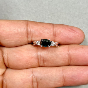 Black White Diamond Ring | 14K White Gold Oval Statement Ring — Elegant Anniversary Gift for Her Ring Size 7