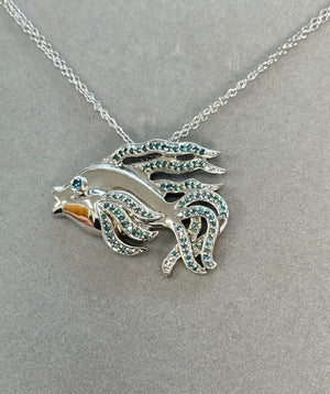 Blue Diamond Fish Pendant in Silver: Gemstone Animal Necklace