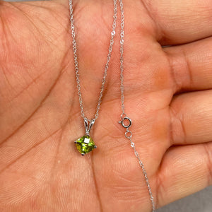 0.83–1.19 Ct Peridot Solitaire Pendant in 14K White Gold | AAA Round Peridot Necklace with 18-Inch Singapore Chain