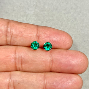 Emerald Stud Earrings | 14K White Gold Lab Created Russian Emerald — Elegant Birthday Gift for Her