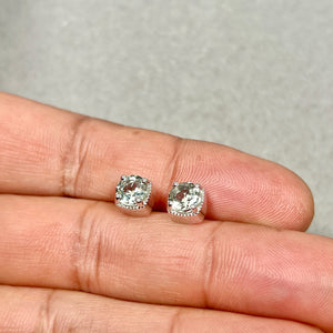 Green Amethyst Earrings 14K White Gold 5.8 mm Round Stud Earrings AA Gemstone Earrings Prong Set Minimalist Jewelry Gift for Her