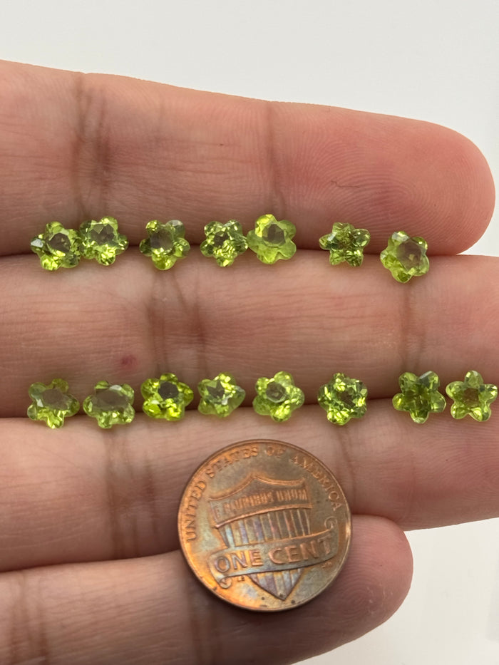 Natural Peridot Fancy Flower Cut Gemstones 5.5MM Slightly Included 15pcs - 11.30cts