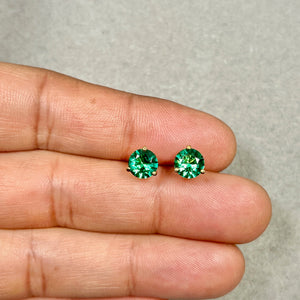 Emerald Stud Earrings | 14K Yellow Gold Vintage Style — Birthday Gift for Her