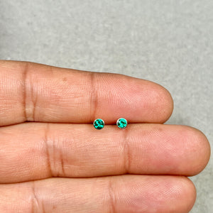 Emerald Stud Earrings | 14K White Gold Bezel Set Russian Lab Created Gemstone Earrings for Everyday Elegance