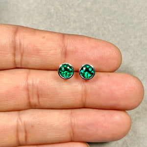 Lab Created Emerald Stud Earrings | 14K White Gold Bezel Set Round Earrings – Elegant Everyday Gift for Her