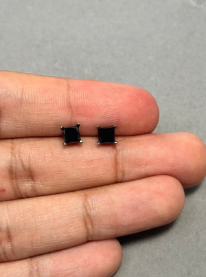 1.45-1.65 Ct AAA Princess Cut Black Diamond Stud Earrings in 14K Blackened White Gold | Natural Black Diamond Earrings for Men & Women