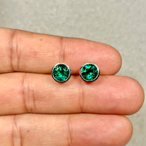 Emerald Stud Earrings | 14K White Gold Bezel Set — Elegant Everyday Gift for Her