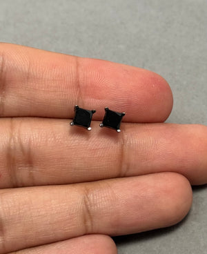 1.45-1.65 Ct AAA Princess Cut Black Diamond Stud Earrings in 14K Blackened White Gold | Natural Black Diamond Earrings for Men & Women