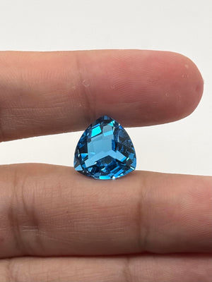 Swiss Blue Topaz Trillion Checker Cut 14mm 12.84 Cts AAA Loose Gemstone | Blue Triangle Stone for Ring, Pendant Jewelry