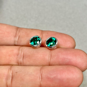 Lab Created Emerald Stud Earrings 8mm Round AAA in 14K White Gold | Green Gemstone Earrings Gift for Her