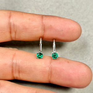 4mm Lab Created Emerald Leverback Earrings | 14K White Gold Round Earrings