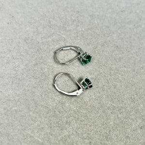 5mm Lab Created Emerald Leverback Earrings | 14K White Gold Round Earrings — Elegant Gift for Her