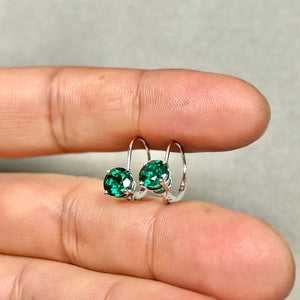 6mm Lab Created Emerald Leverback Earrings | 14K White Gold Round Earrings — Elegant Gift for Her