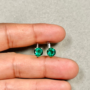 7mm Lab Created Emerald Lever back Earrings | 14K White Gold Round Prong Earrings — Elegant Gift for Her