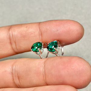7mm Lab Created Emerald Lever back Earrings | 14K White Gold Round Prong Earrings — Elegant Gift for Her