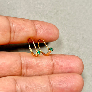 3mm Lab Created Emerald Leverback Earrings | 14K Yellow Gold Round Earrings — Elegant Gift for Her