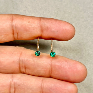 4mm Lab Created Emerald Leverback Earrings | 14K Yellow Gold Round Earrings — Elegant Gift for Her