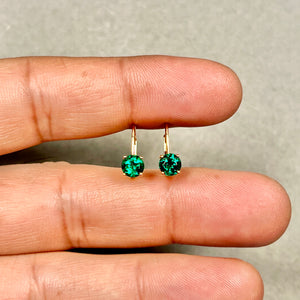 5mm Lab Created Emerald Leverback Earrings | 14K Yellow Gold Round Earrings — Elegant Gift for Her
