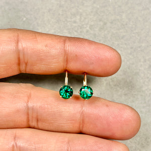 6mm Lab Created Emerald Leverback Earrings | 14K Yellow Gold Round Earrings — Elegant Gift for Her