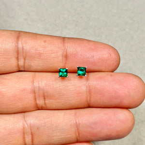 4mm Lab Created Emerald Stud Earrings | 14K White Gold Princess Cut Earrings — Elegant Gift for Her