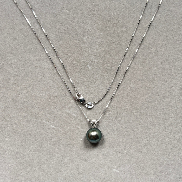 Tahitian Pearl Pendant 9–9.5mm | 18K White Gold Necklace with Singapore Chain | Cultured Pearl Jewelry Gift for Her