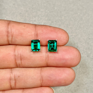 9x7mm Lab Created Emerald Stud Earrings | 14K White Gold Emerald Cut Earrings — May birthstone Earrings