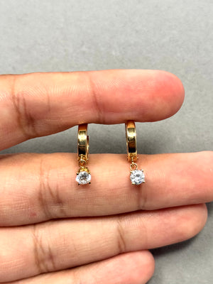 14K Yellow Gold Cubic Zirconia Round Stud Earrings | Classic CZ Lever Back Dangle Earrings | Prong Set Gold Earrings for Women