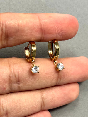 14K Yellow Gold Cubic Zirconia Round Stud Earrings | Classic CZ Lever Back Dangle Earrings | Prong Set Gold Earrings for Women