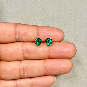 7mm Lab Created Emerald Stud Earrings | 14K White Gold Round Earrings —Minimalist Gift for Her