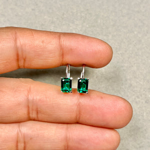 7x5mm Lab Created Emerald Leverback Earrings | 14K White Gold Emerald Cut Earrings