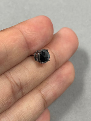 1.50 Ct Black Diamond Men’s Stud Earring | EGL USA Certified Rose Cut Round AAA Black Diamond in 14K Blackened White Gold | Push Back