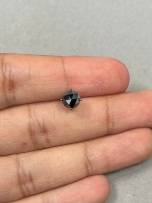 1.50 Ct Black Diamond Men’s Stud Earring | EGL USA Certified Rose Cut Round AAA Black Diamond in 14K Blackened White Gold | Push Back