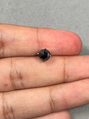 1.75 Ct Black Diamond Men’s Stud Earring | EGL USA Certified AAA Round Rose Cut Diamond in 14K Blackened White Gold | Push Back