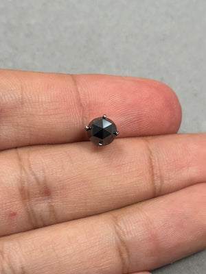 1.75 Ct Black Diamond Men’s Stud Earring | EGL USA Certified AAA Round Rose Cut Diamond in 14K Blackened White Gold | Push Back