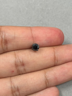 0.70-0.79 Ct Black Diamond Men’s Stud Earring – Round Rose Cut 5.4-6mm AA Quality in 14K Blackened White Gold, Single Push Back Earring