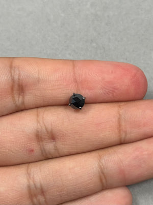 0.70-0.79 Ct Black Diamond Men’s Stud Earring – Round Rose Cut 5.4-6mm AA Quality in 14K Blackened White Gold, Single Push Back Earring