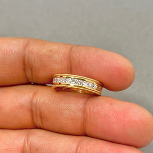 18K Yellow Gold Princess-Cut Diamond Milgrain Wedding Band, Size 6.5