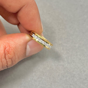 0.45–0.50 Ct Princess Cut Diamond Wedding Band | SI1–SI2 I–J Milgrain Channel Ring | 18K Yellow Gold Fine Jewelry