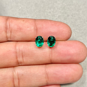 Refined Oval Green Emerald Earrings in 14K White Gold | Elegant AAA Lab Created Studs for Women 