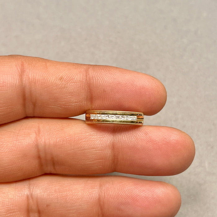 0.20–0.25 Ct Princess Cut Diamond Wedding Band | SI1–SI2 I–J Milgrain Channel Ring | 18K Yellow Gold Fine Jewelry Size 7 Ring