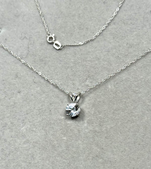 1.15 Ct AAA White Sapphire Solitaire Pendant – 6.5mm Round Gemstone in Platinum with 18-Inch White Gold Chain