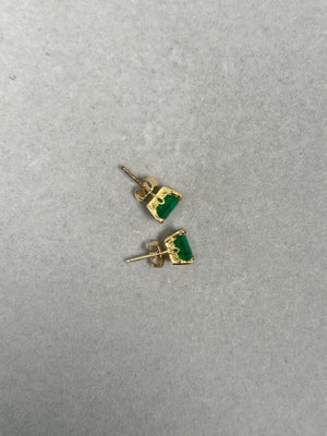 1.83–2.25 Ct Natural Emerald Stud Earrings – 7x5mm AA Emerald-Cut Gemstones in 18K Yellow Gold Scroll Setting