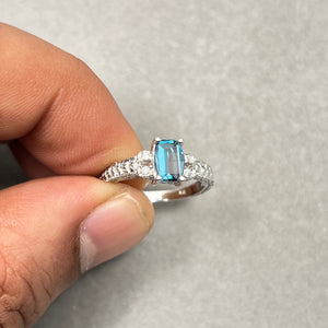 AAA Light London Blue Topaz Ring | Diamond, 14K White Gold, Size 5.5