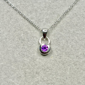 0.22 Ct AA Round Amethyst Silver Pendant 4 mm Bezel Set 18 Inch Chain for Women
