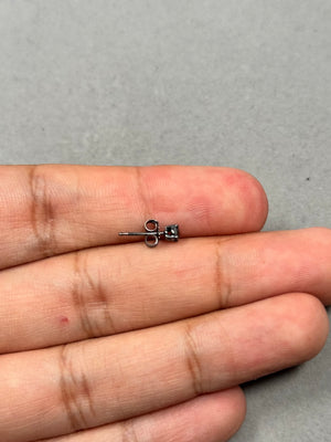 Men’s Black Diamond Stud Earring 1/9 Ct Round Rose Cut AAA Quality in 14K Blackened White Gold, 2.5-3mm Solitaire Earring